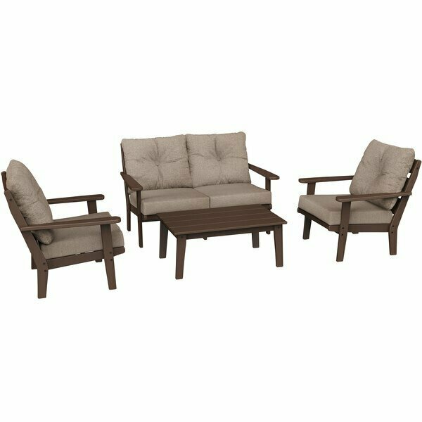 Polywood Outdoor Mahogany 4-Piece Patio Set with Table, Chairs, and Loveseat. 633PWS52M401